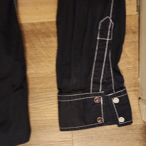 Ring of Fire Grunge Indie Sleeze Black Shirt w White Stitching Embroided Cross - Picture 5 of 8